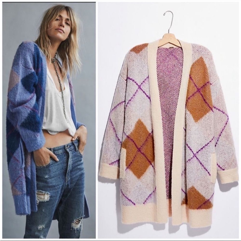 Free People Openfront Cozy Cardigan in Blue, Purple, Tan